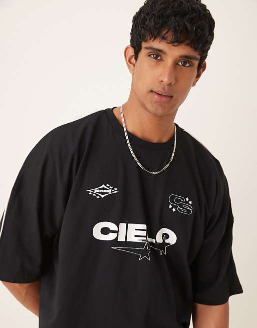 DESIGN boxy oversized t-shirt with print in black