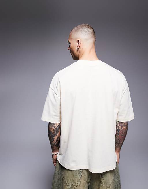 DESIGN Boxy Oversized T-shirt With Puff Text Graphic In Buttermilk