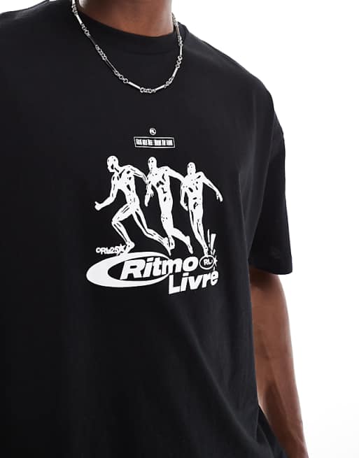 DESIGN Boxy Oversized T-shirt With Running Graphic In Black