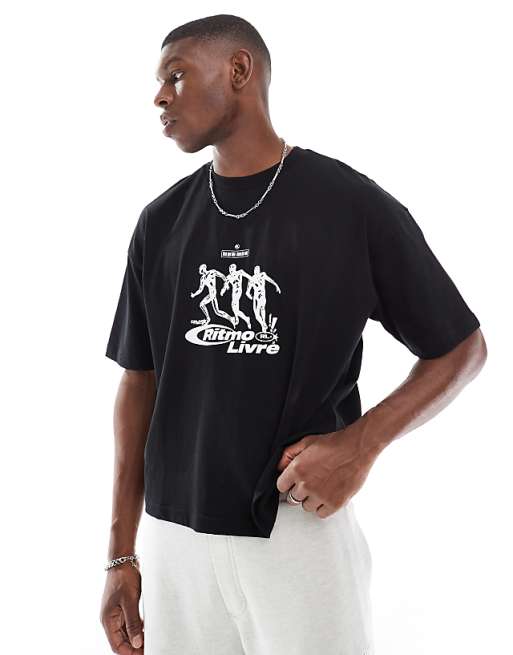 DESIGN boxy oversized t-shirt with running graphic in black
