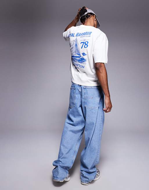 DESIGN Boxy Oversized T-shirt With Sailing Graphic In Off White