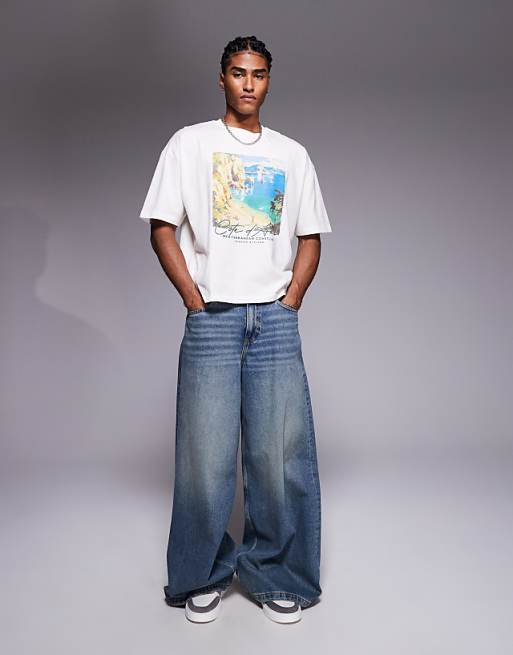 DESIGN Boxy Oversized T-shirt With Scenic Graphic In Off White