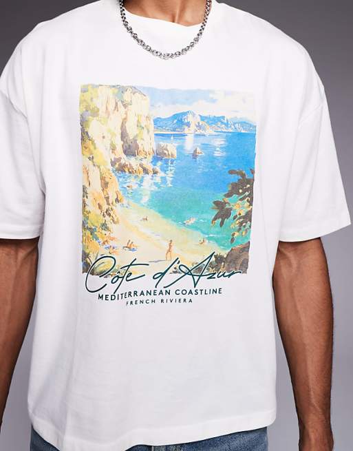 DESIGN Boxy Oversized T-shirt With Scenic Graphic In Off White