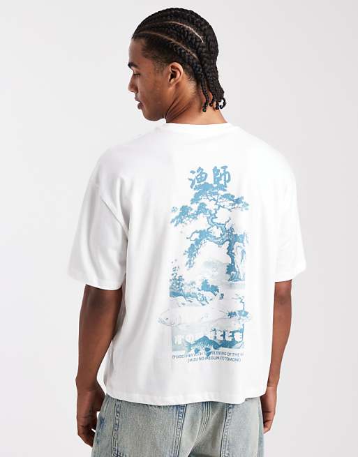 DESIGN boxy oversized t-shirt with scenic graphic in white