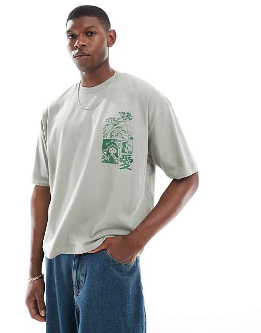 DESIGN Boxy Oversized T-shirt With Souvenir Graphic In Grey