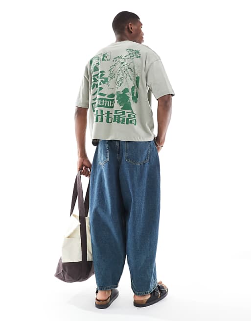 DESIGN Boxy Oversized T-shirt With Souvenir Graphic In Grey