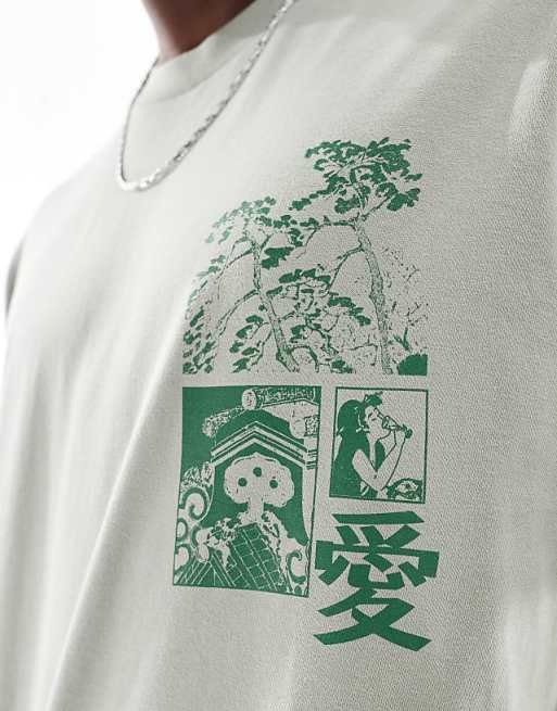 DESIGN Boxy Oversized T-shirt With Souvenir Graphic In Grey
