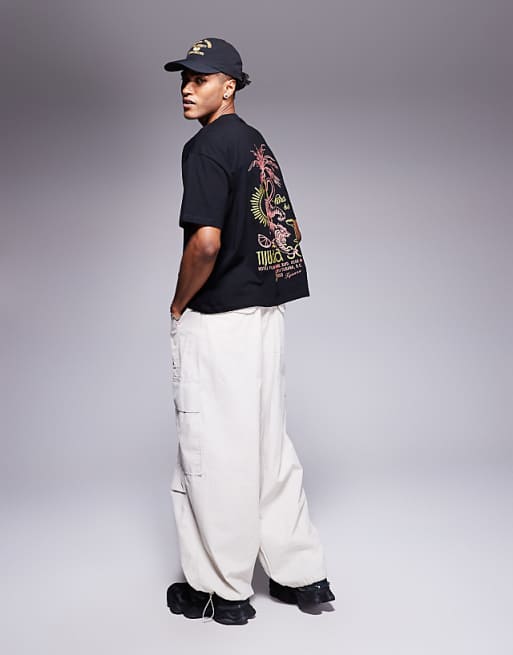 DESIGN Boxy Oversized T-shirt With Souvenir Graphic In Black