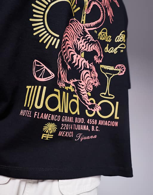 DESIGN Boxy Oversized T-shirt With Souvenir Graphic In Black