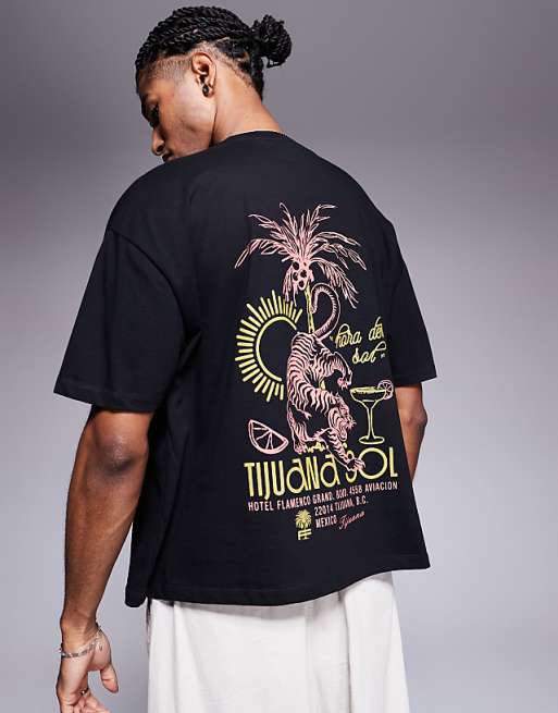 DESIGN boxy oversized t-shirt with souvenir graphic in black