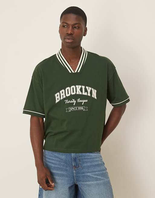 DESIGN boxy oversized t-shirt with sport graphic in green