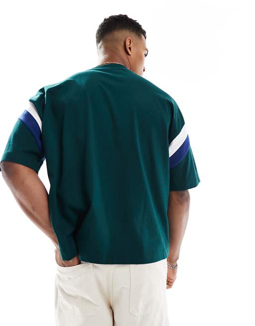 DESIGN Boxy Oversized T-shirt With Sport Graphic And Sleeve Panel In Green