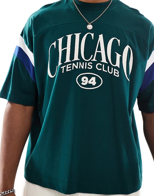 DESIGN Boxy Oversized T-shirt With Sport Graphic And Sleeve Panel In Green