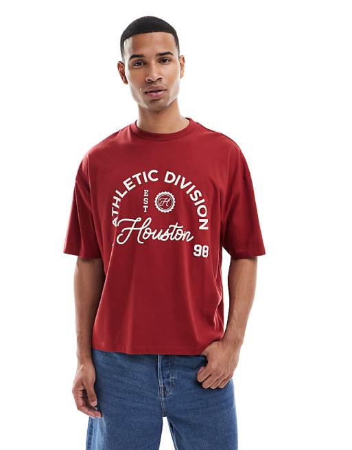 DESIGN boxy oversized t-shirt with sport graphic in red