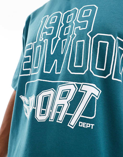 DESIGN Boxy Oversized T-shirt With Sports Graphic In Green