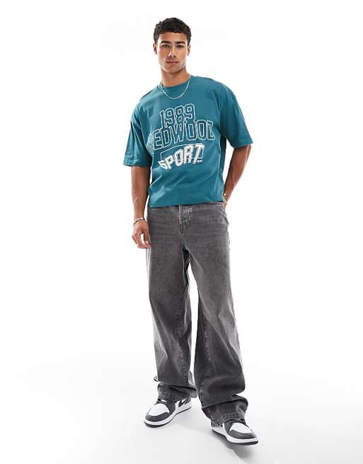 DESIGN Boxy Oversized T-shirt With Sports Graphic In Green