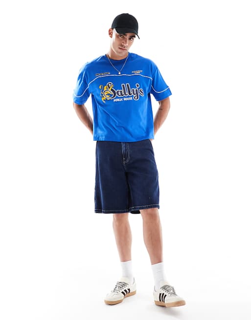 DESIGN Boxy Oversized T-shirt With Sports Graphic In Blue