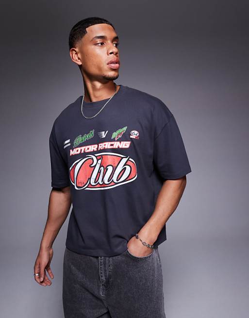 DESIGN boxy oversized t-shirt with sports graphic in charcoal