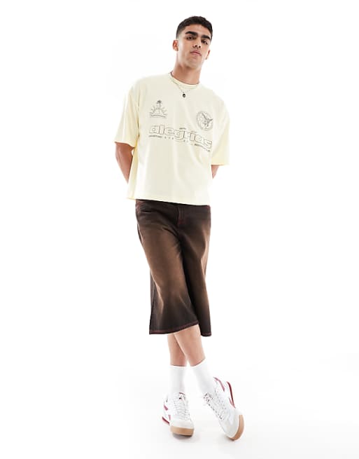 DESIGN Boxy Oversized T-shirt With Sports Graphic In Heavyweight 240gsm Buttercream
