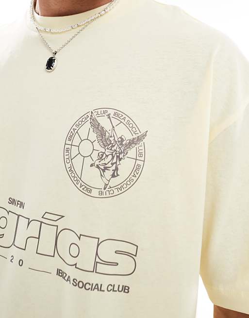 DESIGN Boxy Oversized T-shirt With Sports Graphic In Heavyweight 240gsm Buttercream