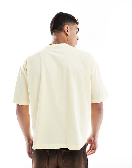 DESIGN Boxy Oversized T-shirt With Sports Graphic In Heavyweight 240gsm Buttercream