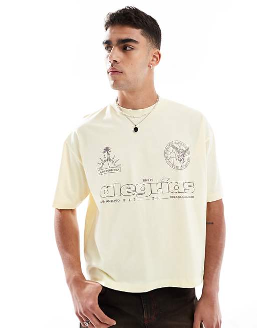 DESIGN boxy oversized t-shirt with sports graphic in heavyweight 240gsm buttercream