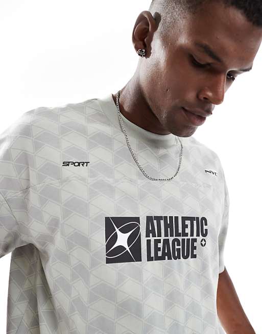 DESIGN Boxy Oversized T-shirt With Sports Print In Grey