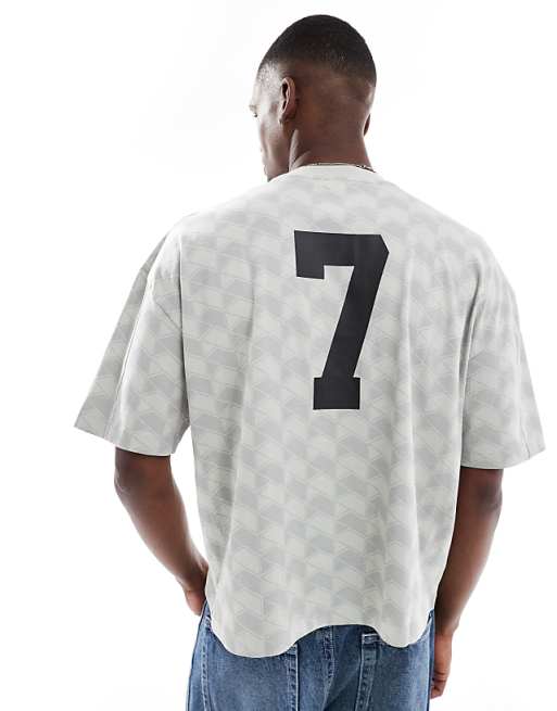 DESIGN Boxy Oversized T-shirt With Sports Print In Grey