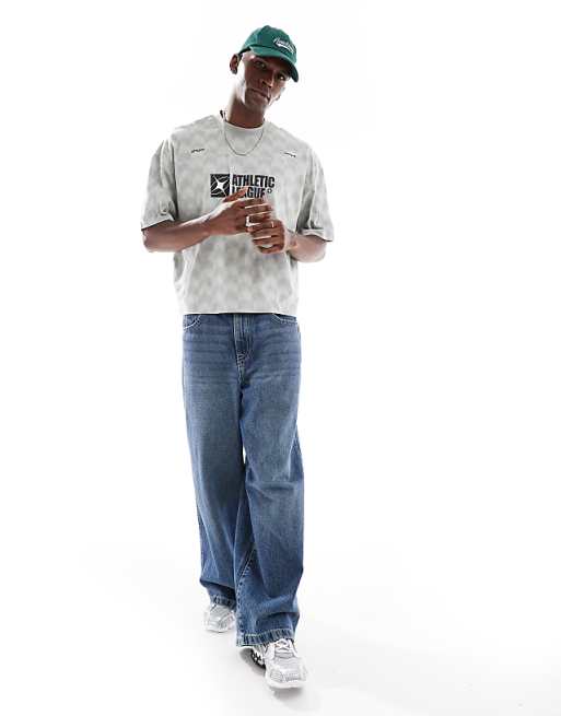 DESIGN Boxy Oversized T-shirt With Sports Print In Grey