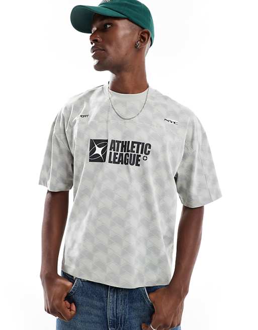 DESIGN boxy oversized t-shirt with sports print in grey