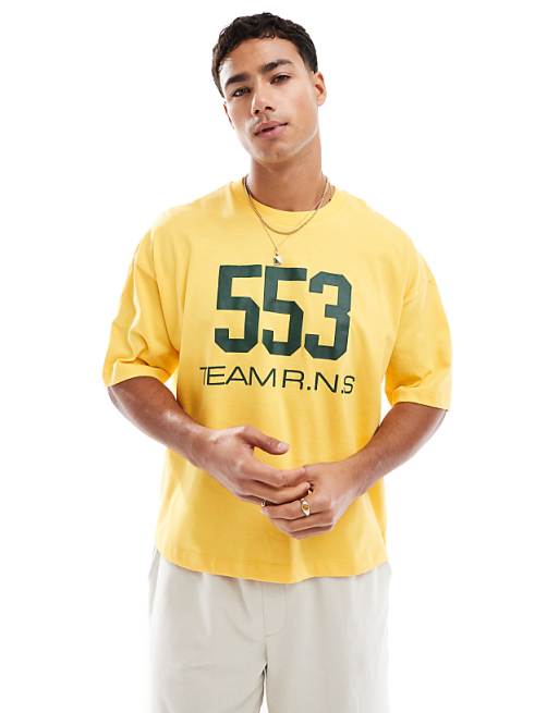 DESIGN Boxy Oversized T-shirt With Street Graphic In Yellow