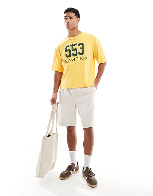 DESIGN Boxy Oversized T-shirt With Street Graphic In Yellow