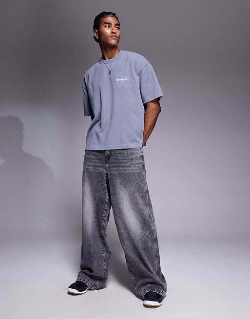 DESIGN Boxy Oversized T-shirt With Street Graphic In Washed Grey