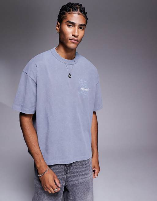 DESIGN Boxy Oversized T-shirt With Street Graphic In Washed Grey