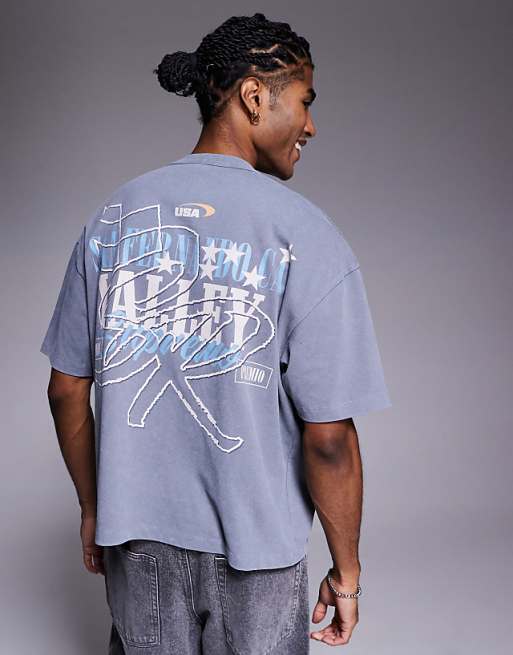 DESIGN Boxy Oversized T-shirt With Street Graphic In Washed Grey