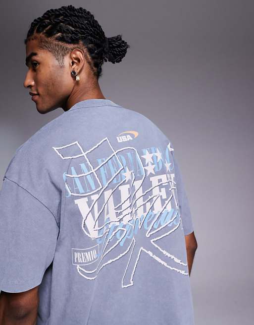 DESIGN boxy oversized t-shirt with street graphic in washed grey