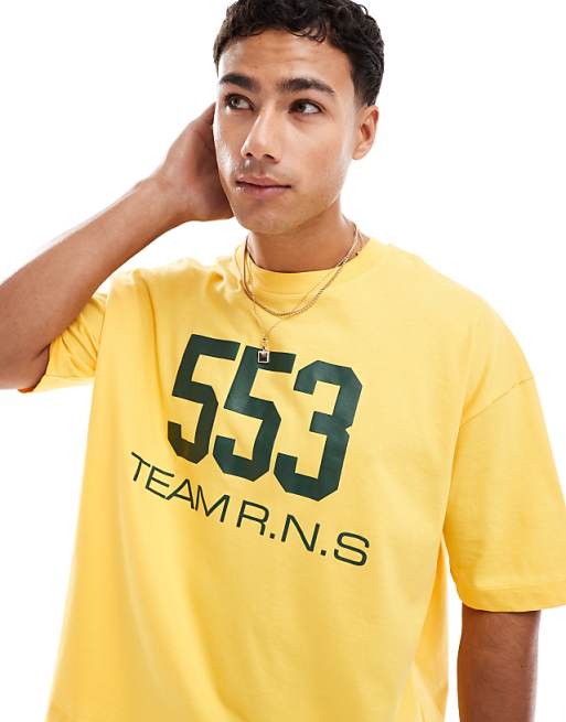 DESIGN boxy oversized t-shirt with street graphic in yellow
