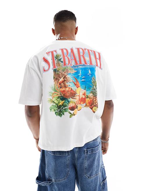 DESIGN boxy oversized t-shirt with summer graphic in white
