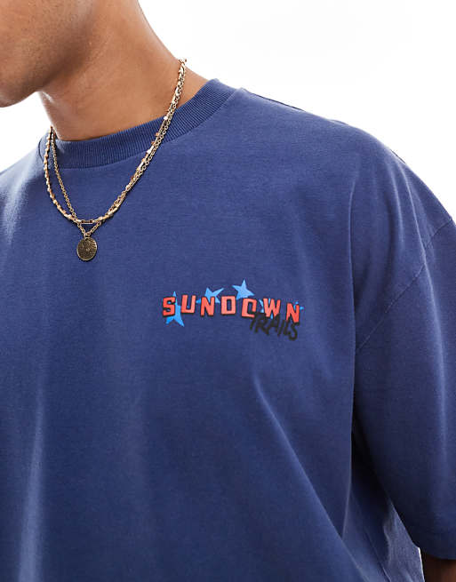 DESIGN Boxy Oversized T-shirt With Summer Graphic In Washed Blue