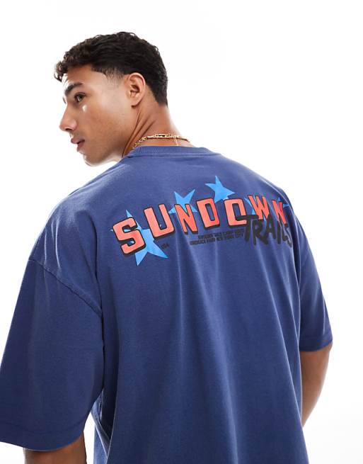 DESIGN Boxy Oversized T-shirt With Summer Graphic In Washed Blue