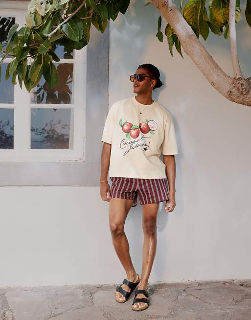 DESIGN Boxy Oversized T-shirt With Summer Graphic In Beige