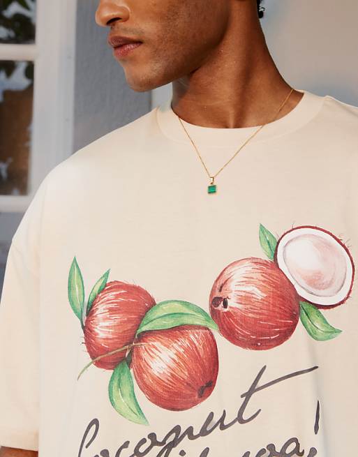 DESIGN Boxy Oversized T-shirt With Summer Graphic In Beige