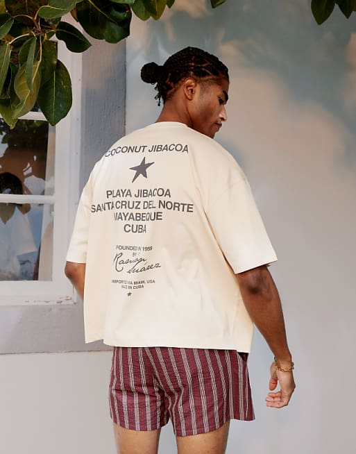 DESIGN Boxy Oversized T-shirt With Summer Graphic In Beige