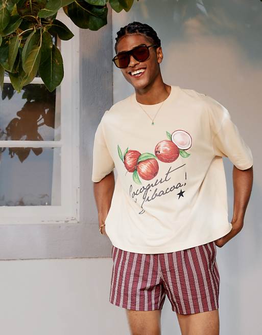 DESIGN boxy oversized t-shirt with summer graphic in beige