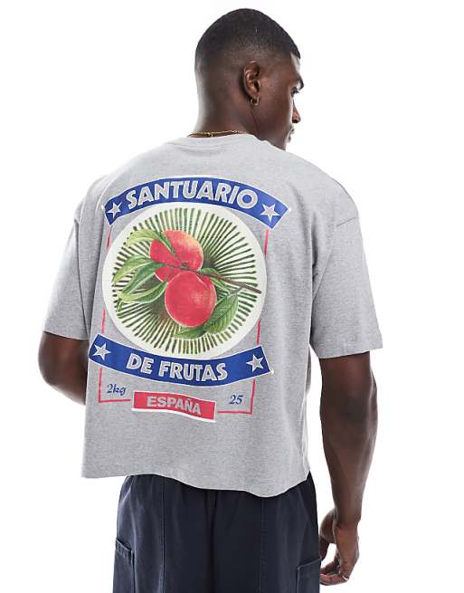 DESIGN boxy oversized t-shirt with summer graphic in grey marl