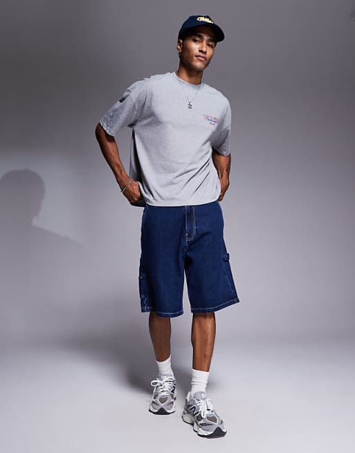 DESIGN Boxy Oversized T-shirt With Summer Graphic In Grey Marl