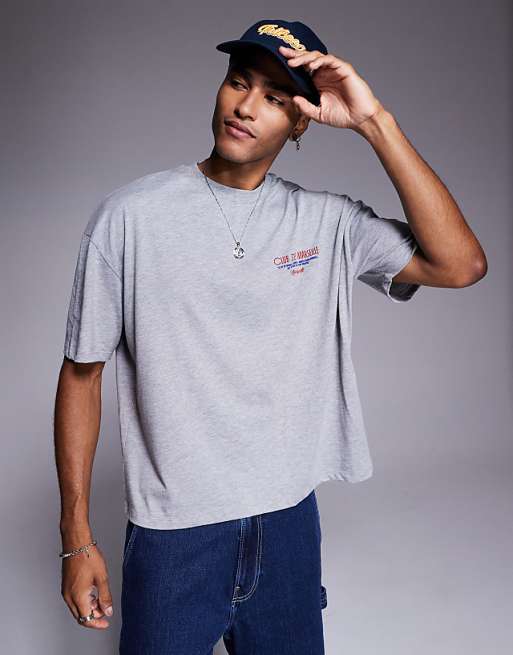 DESIGN Boxy Oversized T-shirt With Summer Graphic In Grey Marl