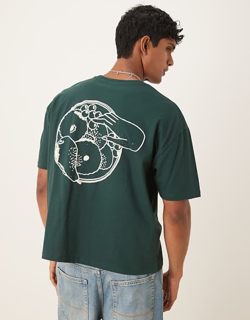 DESIGN boxy oversized t-shirt with summer graphic in dark green