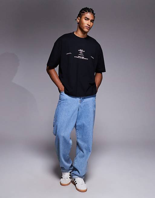 DESIGN Boxy Oversized T-shirt With Text Graphic In Black