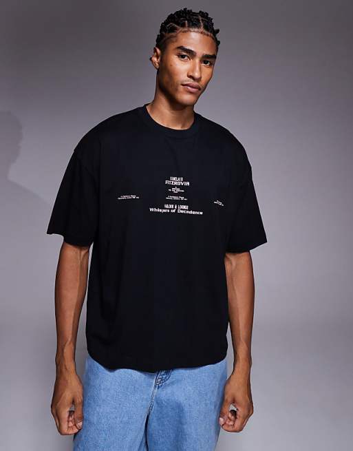 DESIGN Boxy Oversized T-shirt With Text Graphic In Black